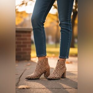 Vero Moda Leopard Print Pointed Toe Ankle Boots with Sturdy Block Heel